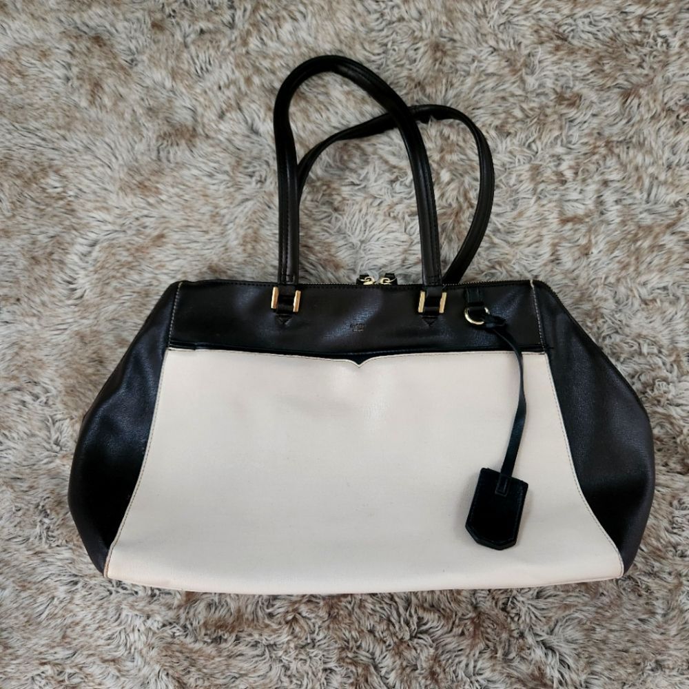 Tutilo Black and White Faux‎ Leather Tote Bag